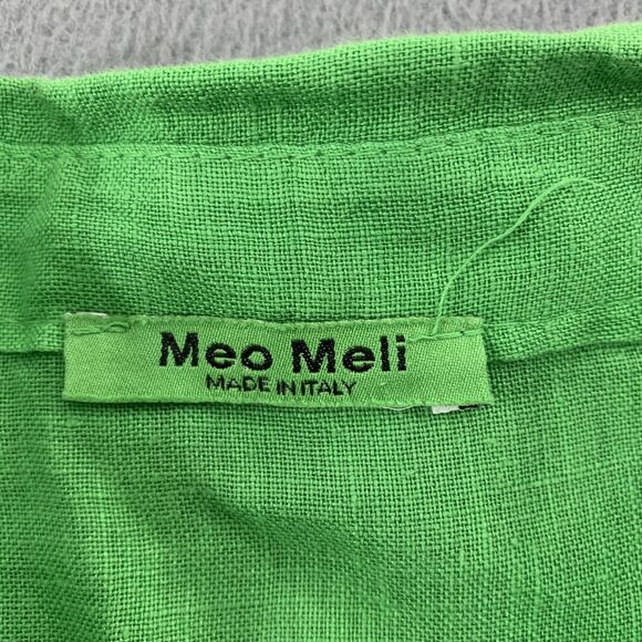 Meo Meli Button Up Shirt Womens Large Green Linen Cap Sleeve Made Italy - Picture 3 of 8